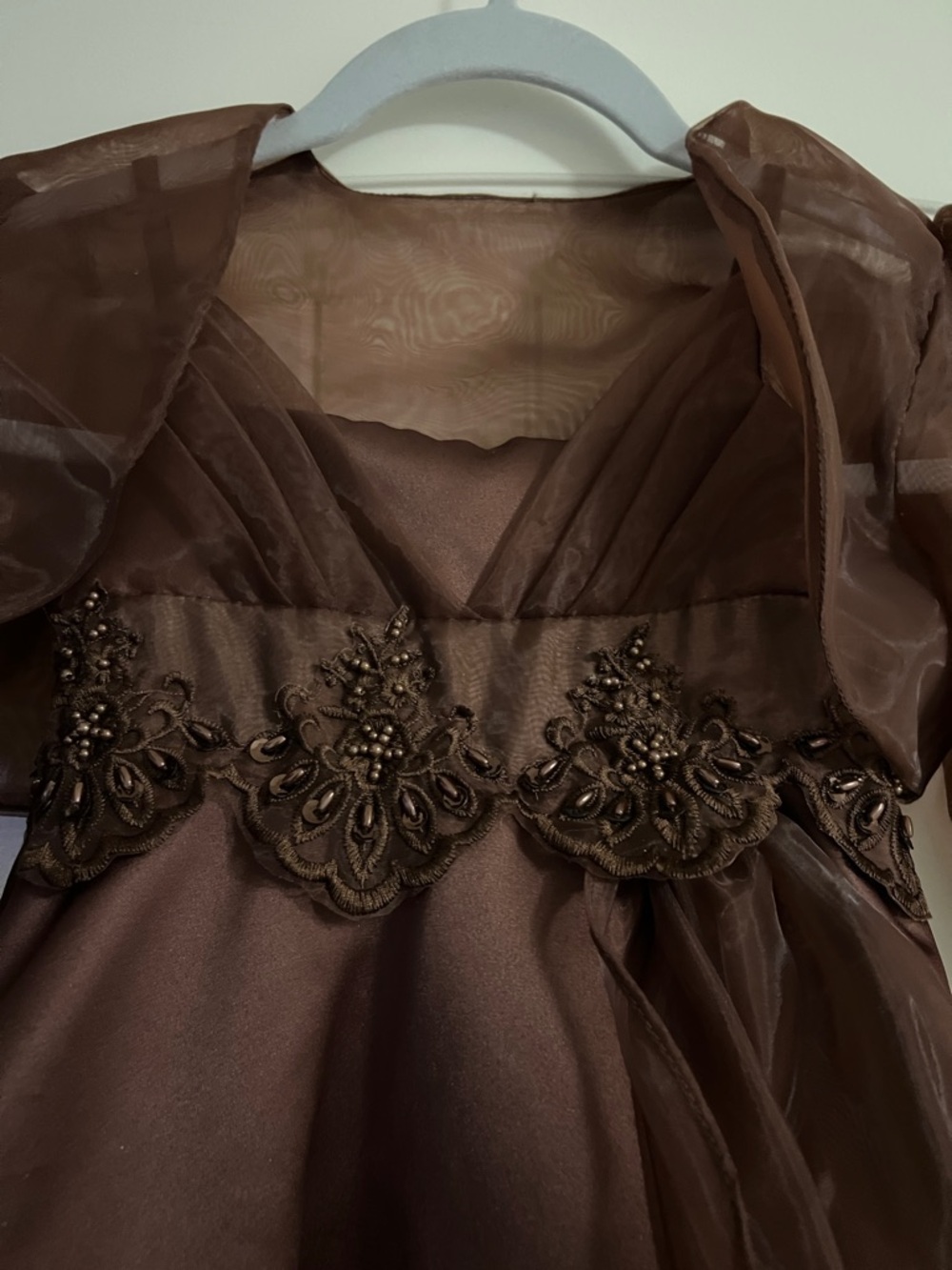 Tip Top Kids Brown Embellished Party Dress with Sheer Overlay - Picture 2 of 5